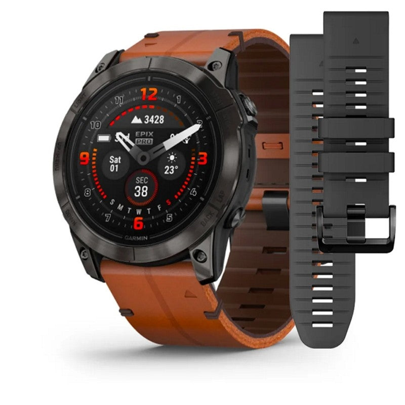 Epix Pro (Gen 2) i titanium m. læderrem 010-02804-30 2
