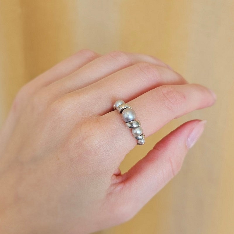 Mads Z - Swirl w pearl ring i sølv med perler