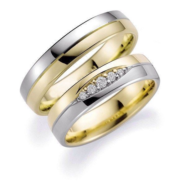 Aagaard tofarvede vielsesringe i 14 kt guld og hvidguld med 0,09 ct diamanter