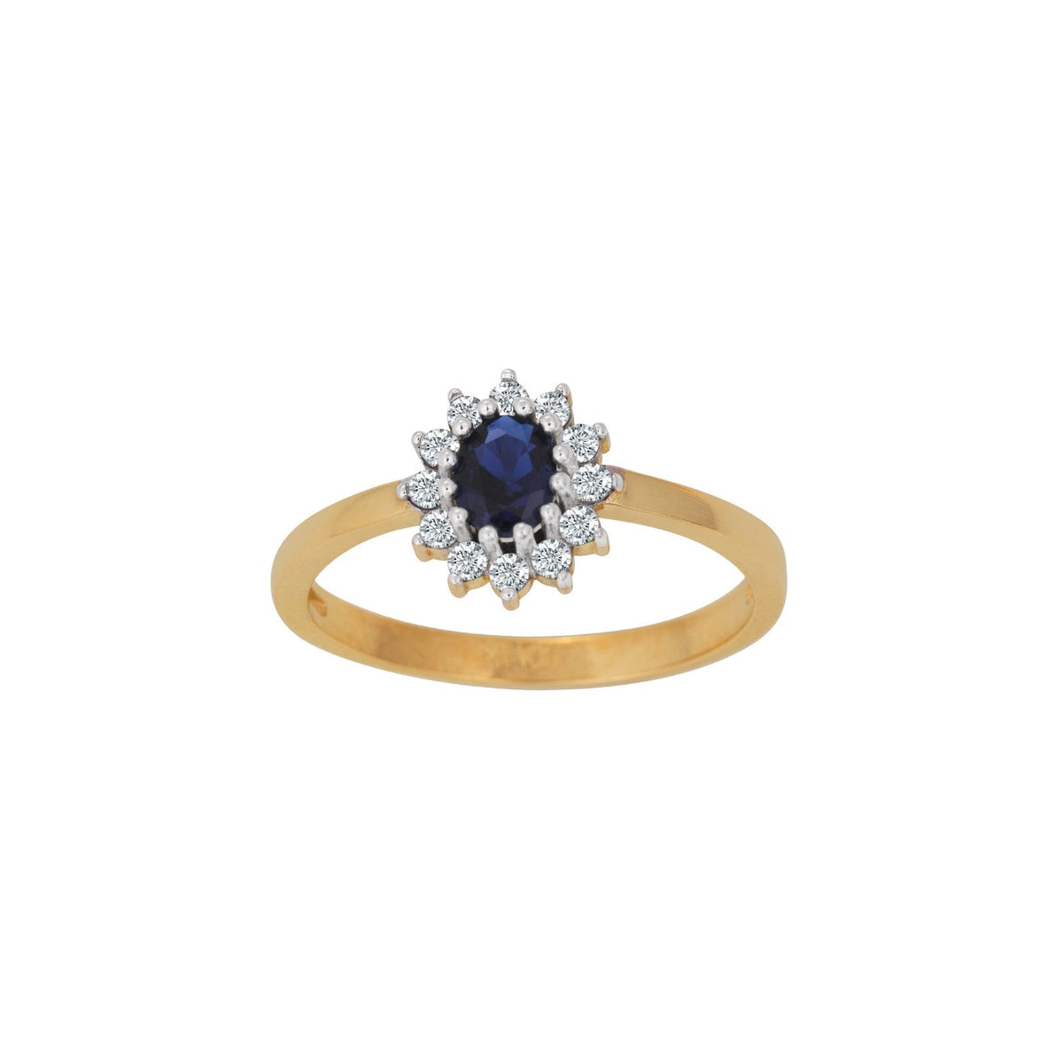 Siersbøl ring i 8 karat guld med blå safir og klare zirkoner