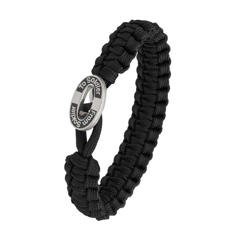 Aagaard From Soldier To Soldier armbånd i sort faldskærmsline med oval sølvlås og sort emalje