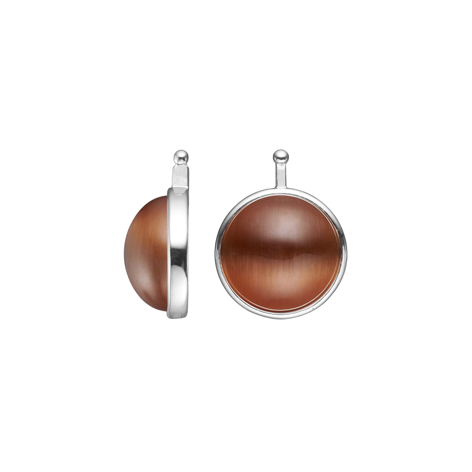 Heide Heinzendorff katteøje cabochon system-vedhæng i rhodineret sølv med brun-karamel 13 mm sten.