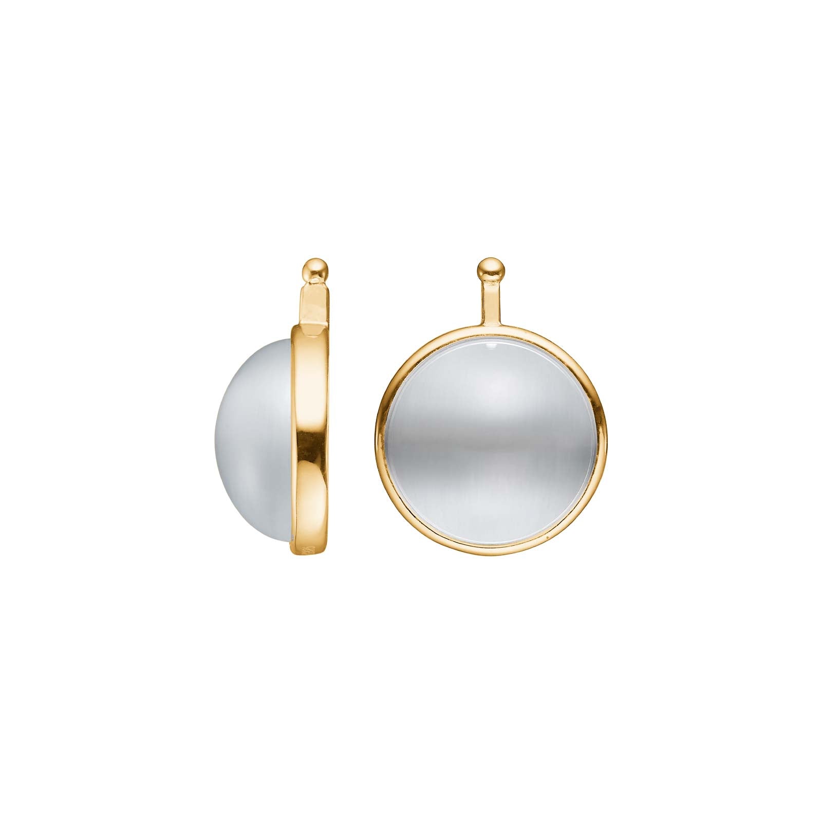 Heide Heinzendorff Katteøje system-vedhæng øreringe i forgyldt sølv med 13 mm rund cabochon.