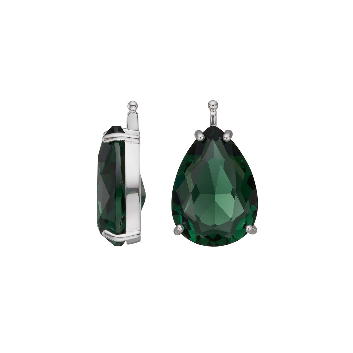 Heide Heinzendorff facetglas vedhæng til øreringe i sølv med en dråbeformet, mørkegrøn facetglaskrystal på 13x18 mm.