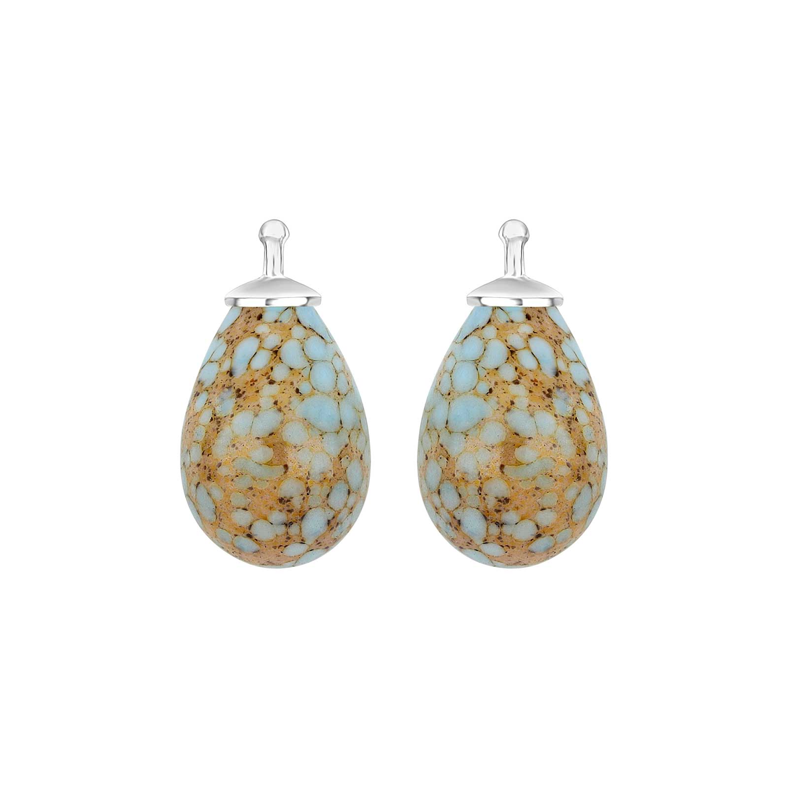 Heide Heinzendorff Bøhmisk kvartsglas dråbe øreringe i sølv med lyseblå og beige kvarts på 11x16 mm.