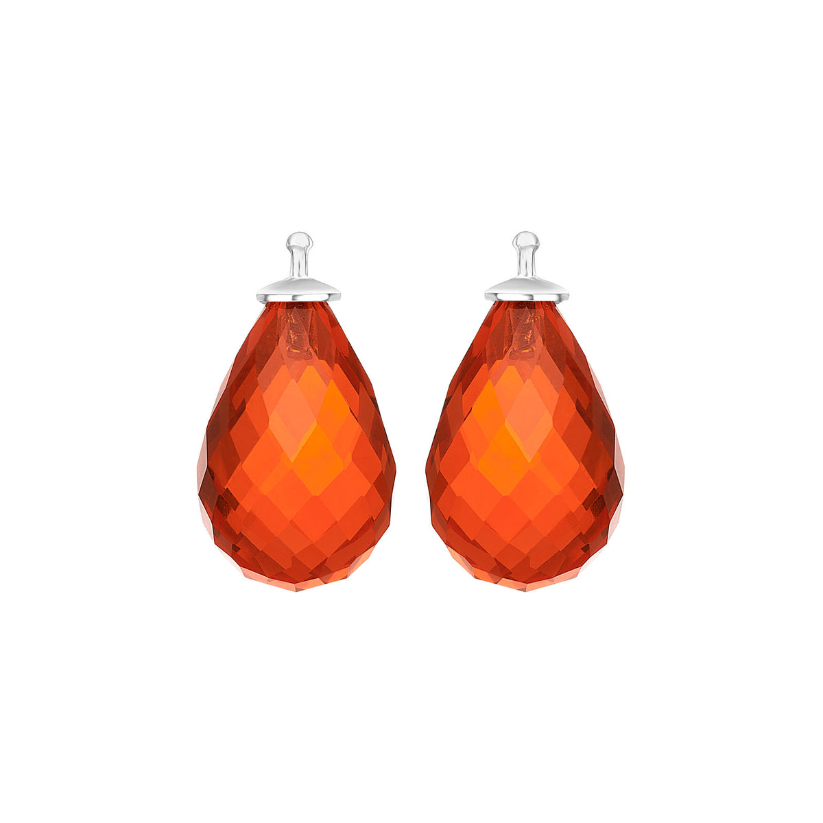 Heide Heinzendorff Glas facetteret farve68 øreringe i sølv med dråbeformede orange-røde kvartssten på 11x17 mm.