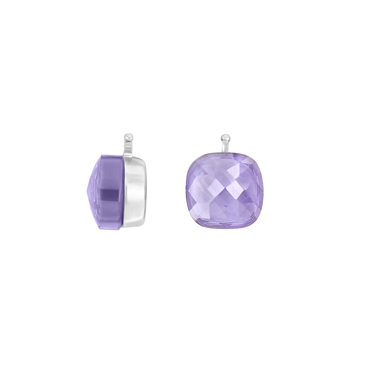 Heide Heinzendorff facetterede kvartsglasøreringe farve 27 i rhodineret sølv med lilla kvarts, 10x10 mm.
