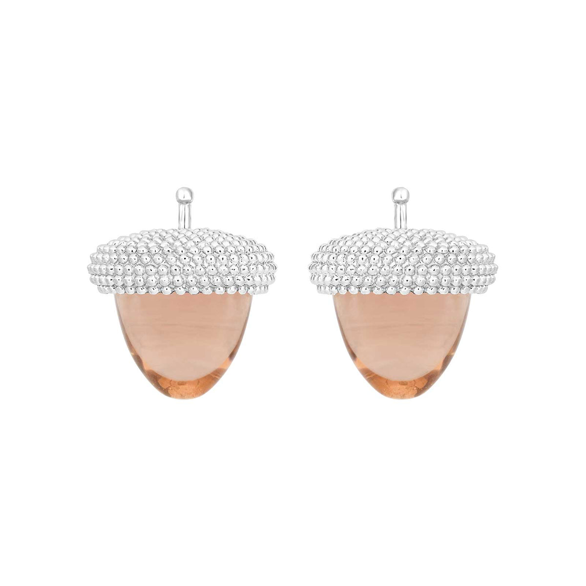 Heide Heinzendorff kvartsglas agernvedhæng i sølv med ferskenfarvet kvarts på 14x14 mm.