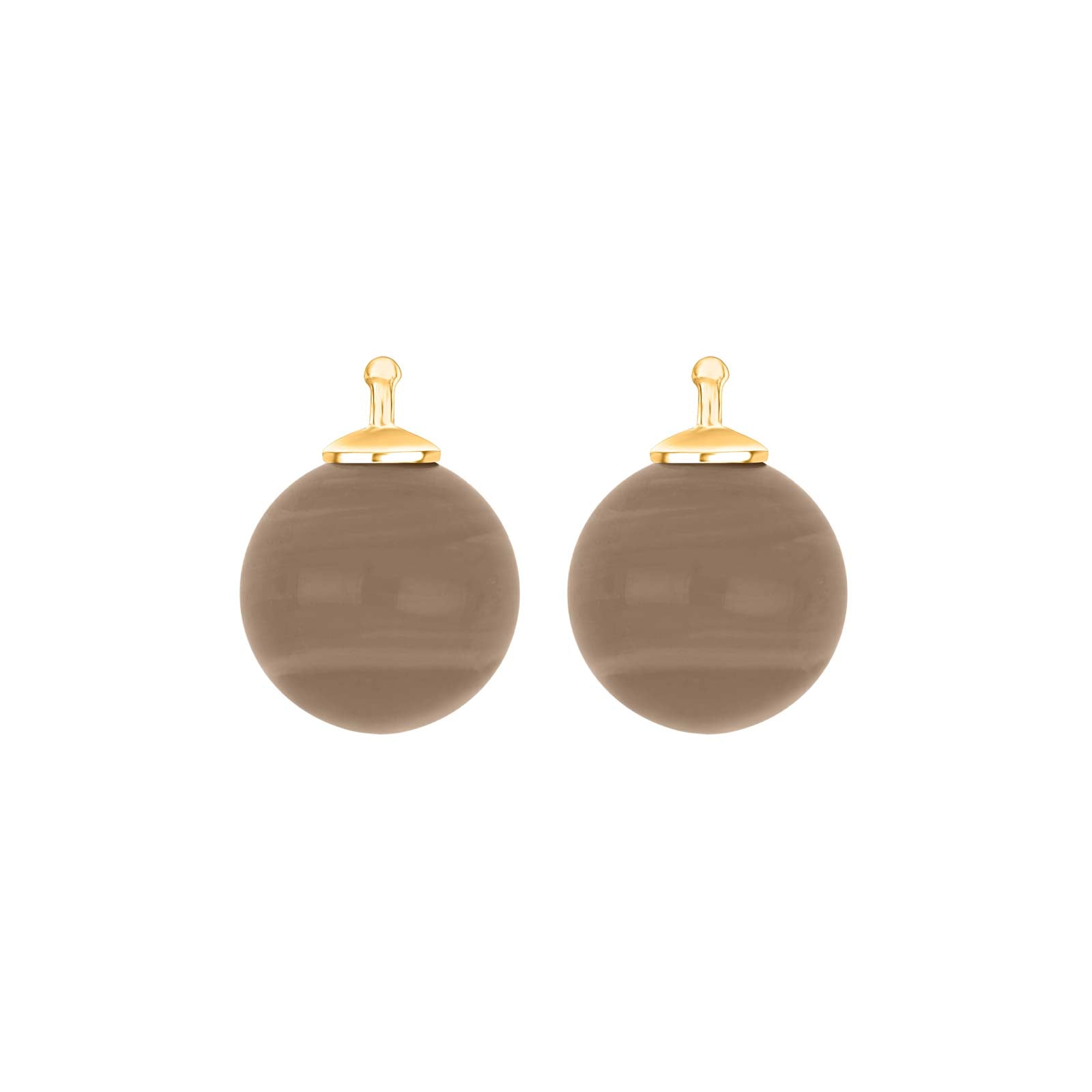 Heide Heinzendorff bøhmisk kvartsglaskugle system-vedhæng til øreringe i forgyldt sølv med 12 mm taupe/gråbrun kvarts.