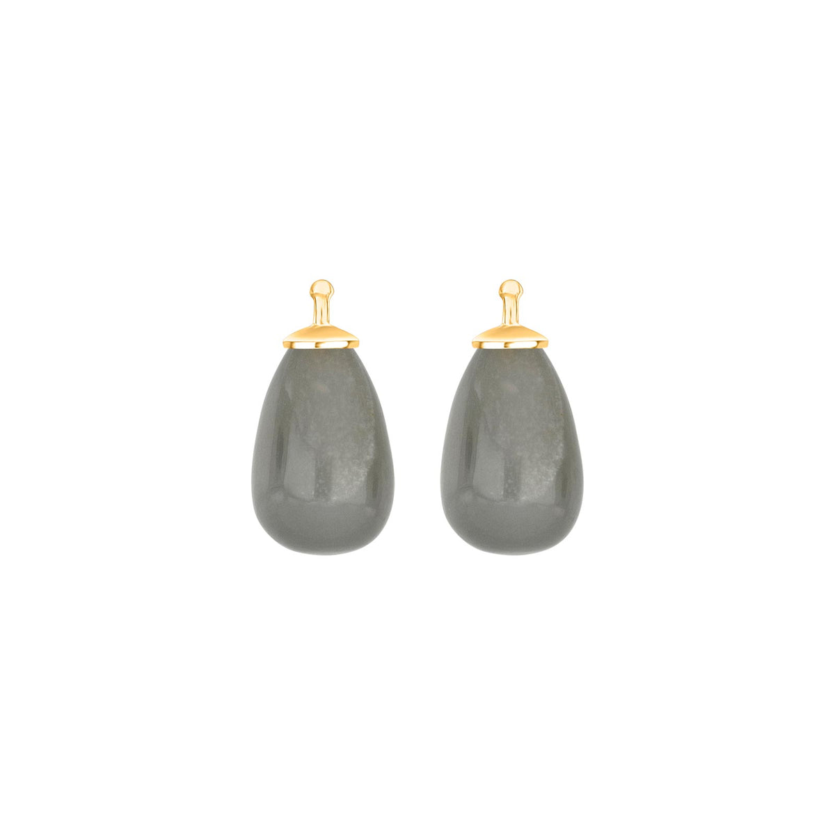 Heide Heinzendorff dråbeøreringe i 14 kt guld med grå månesten målende 11x16 mm.