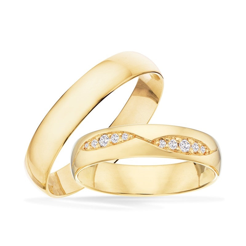 Vielsesringe 8-14 kt. guld m elipseduet af brillanter i alt 0,10ct