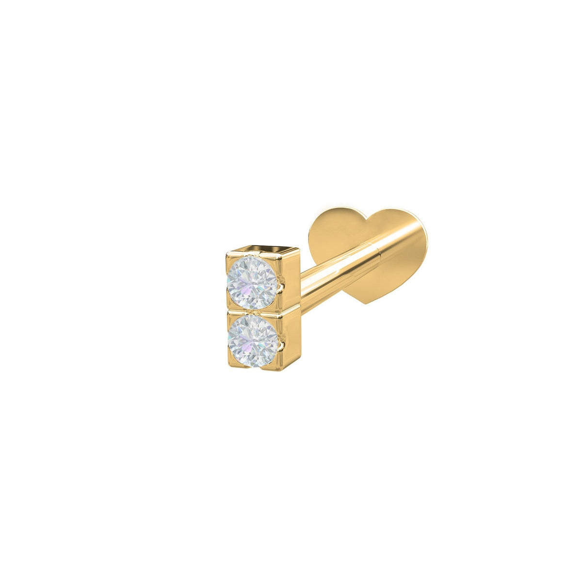 Nordahl Andersen piercing i 14 kt. guld med to små diamanter, minimalistisk design med hjerteformet bagplade