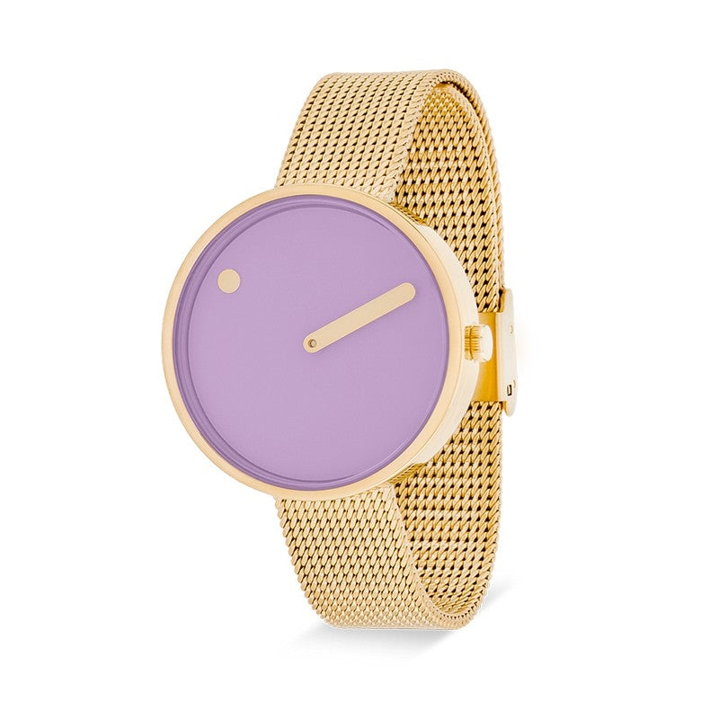 Picto Lavender skive med mat mesh-rem i Ip guld