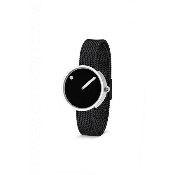 Picto ur - Sort skive, mat IP stål mesh lænke - 30 mm - 43369-1012