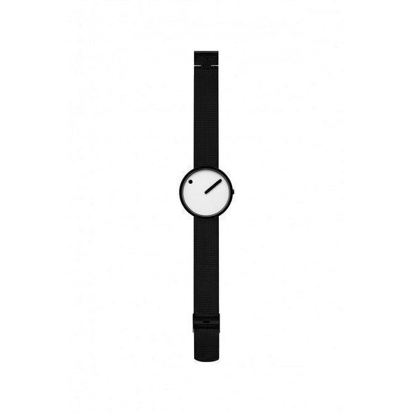 Picto ur - Hvid skive, mat IP sort stål mesh lænke - 40 mm - 43379-1012