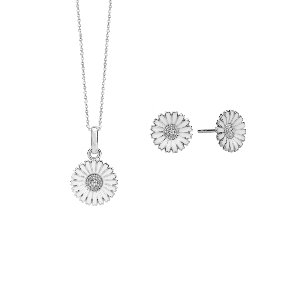 Aagaard Marguerit smykkesæt i sølv med øreringe og vedhæng inkl. halskæde