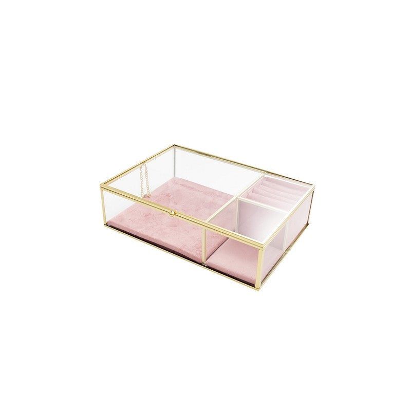Smykkeskrin i glas med rosa velour - 3 varianter 2