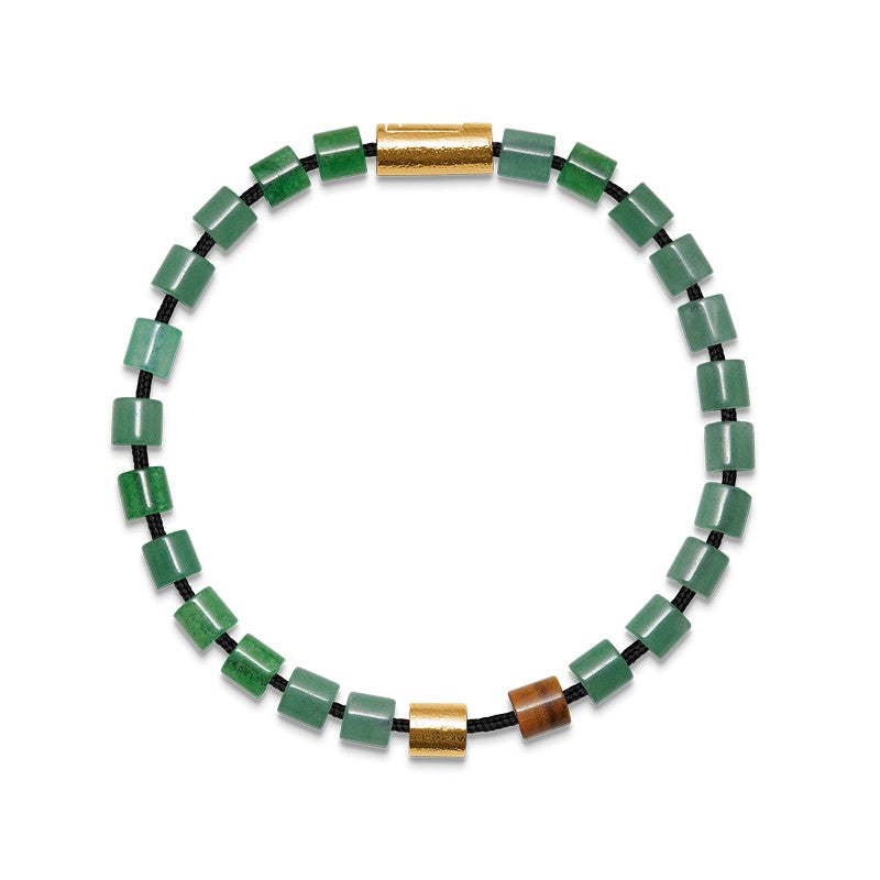 Black Sun Crocodile Bay armbånd med grøn aventurin, træ og forgyldt messinglås