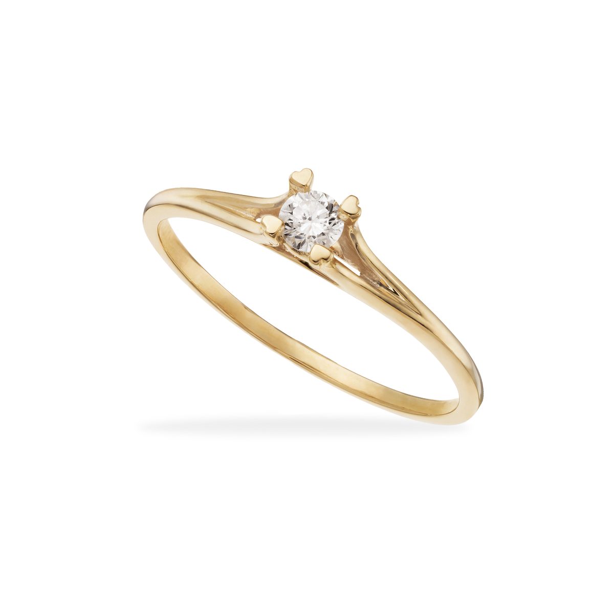 Scrouples ring i 8 kt guld med brillant på 0,10 ct og fire hjerteformede grabbere