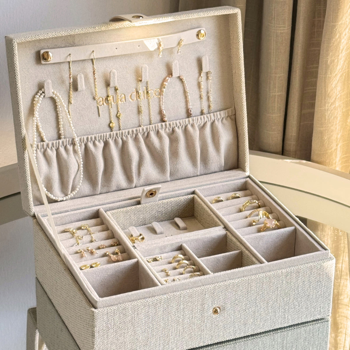 Aqua Dulce Jewellery Box Big stort smykkeskrin i sand