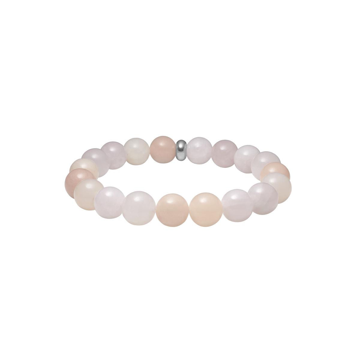 Heide Heinzendorff stenarmbånd med 10 mm rosakvarts, pink aventurin og sponge quartz i rustfrit stål.