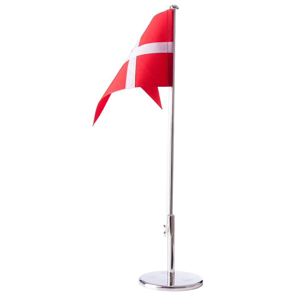 Nordahl Andersen forkromet flagstang med dåbsfod i metal, 40 cm Dannebrog