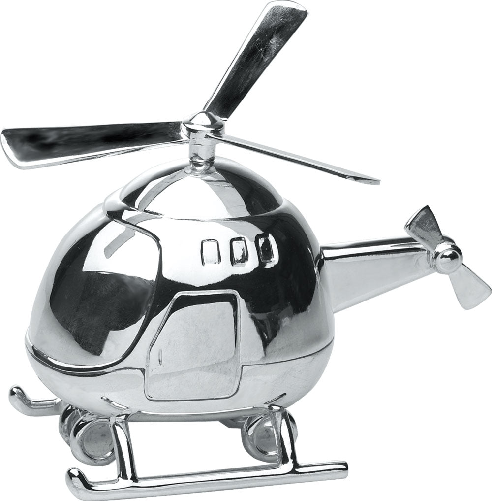 Forkromet sparebøsse i helikopterform fra NOA Kids - børne sparebøsse i metal