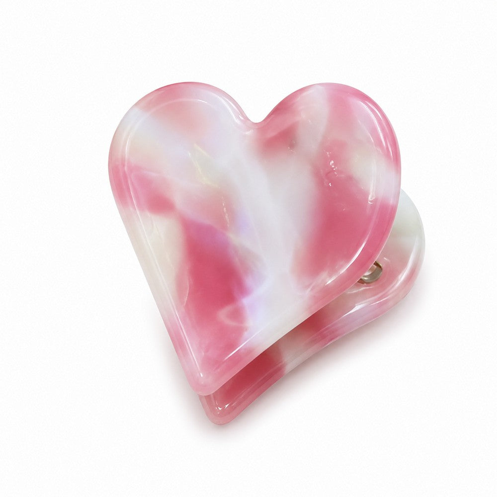Lille hjerteformet hårklemme i akryl - Rosa