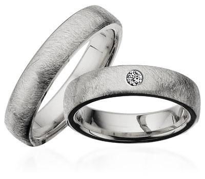 Vielsesringe - Hvidguld 14 kt. frostet i 5 mm (med eller uden brillant)