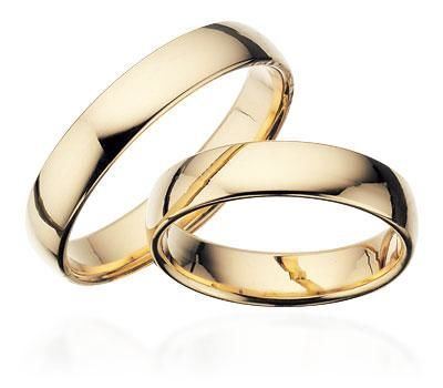 Scrouples vielsesringe i guld med glat overflade og buet profil