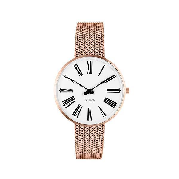 Arne Jacobsen ur - Roman - Ø34 mm - Rosa forgyldt med Rosa meshlænke