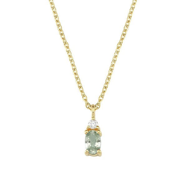 Petit oval - Grøn safir halskæde i 14 kt. guld | V1111