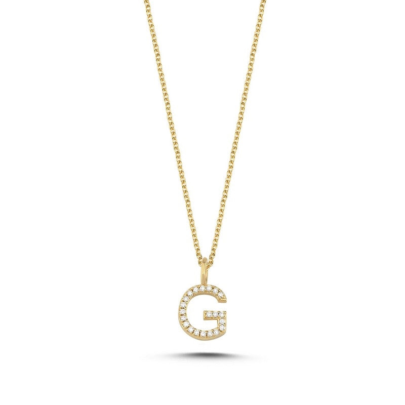 Bogstav vedhæng i 14 kt guld m i alt 0,035 - 0,115ct - 9,5 mm