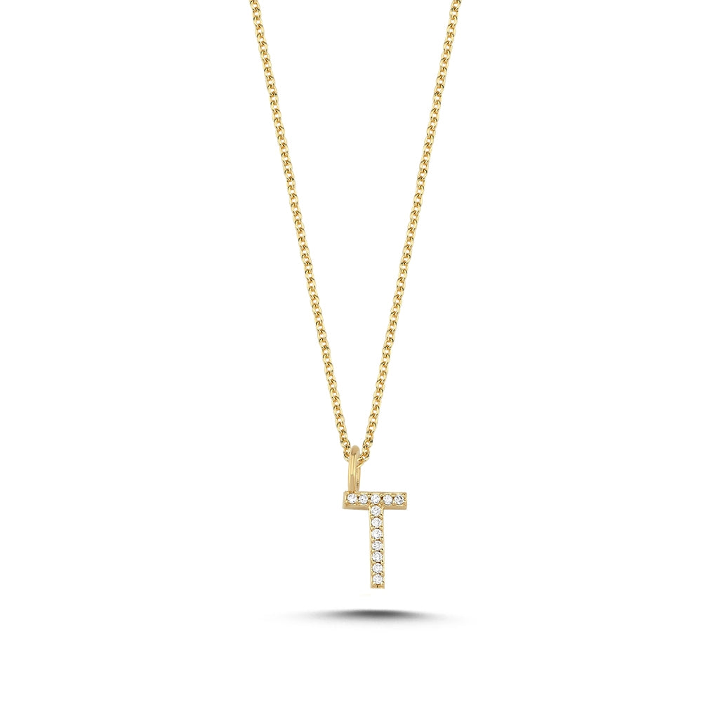 Bogstav vedhæng i 14 kt guld m i alt 0,035 - 0,115ct - 9,5 mm