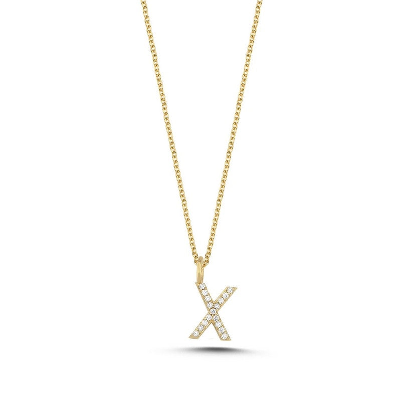 Bogstav vedhæng i 14 kt guld m i alt 0,035 - 0,115ct - 9,5 mm