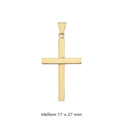 Bredt Stolpe Kors vedhæng i 8-14 kt guld. 17 x 27 mm Medium