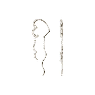 Camille Brinch Wavy Sparkly Heart Earlines – bølget ørelinje i 925 sterlingsølv med hjerteform set fra siden