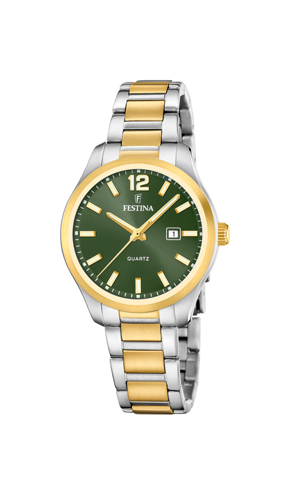 Festina Acero dameur i bicolor stål med grøn skive og datovisning