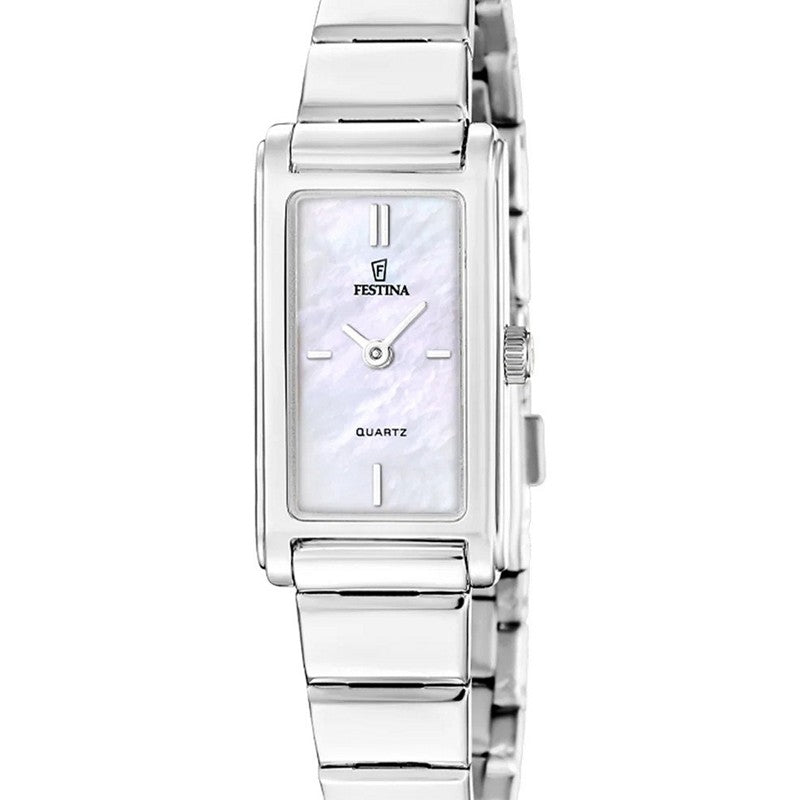 Festina Mademoiselle dameur i stål med firkantet urkasse og hvid perlemorskive 25 mm