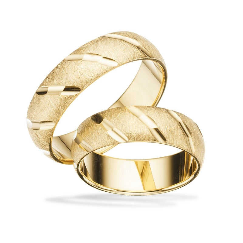 Vielsesringe i guld fra Scrouples med mat overflade og blanke riller – 6 mm