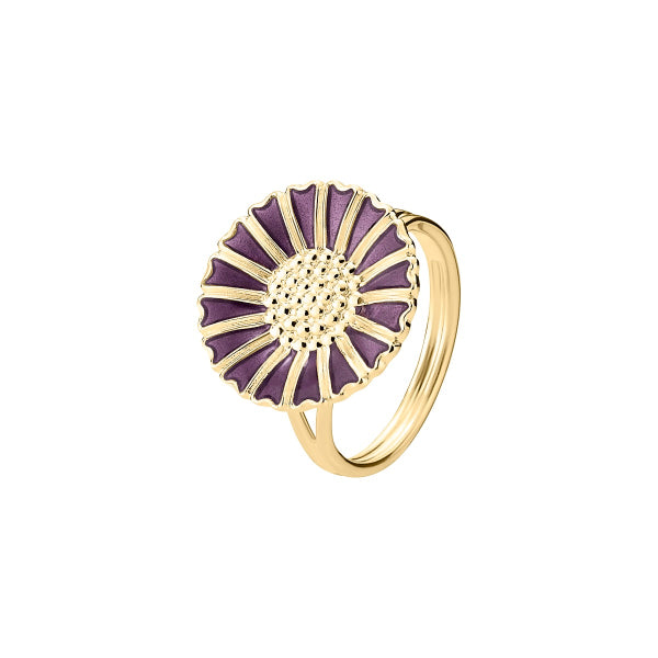 Marguerit ring 18mm i forgyldt sølv med lilla emalje, Lund Copenhagen