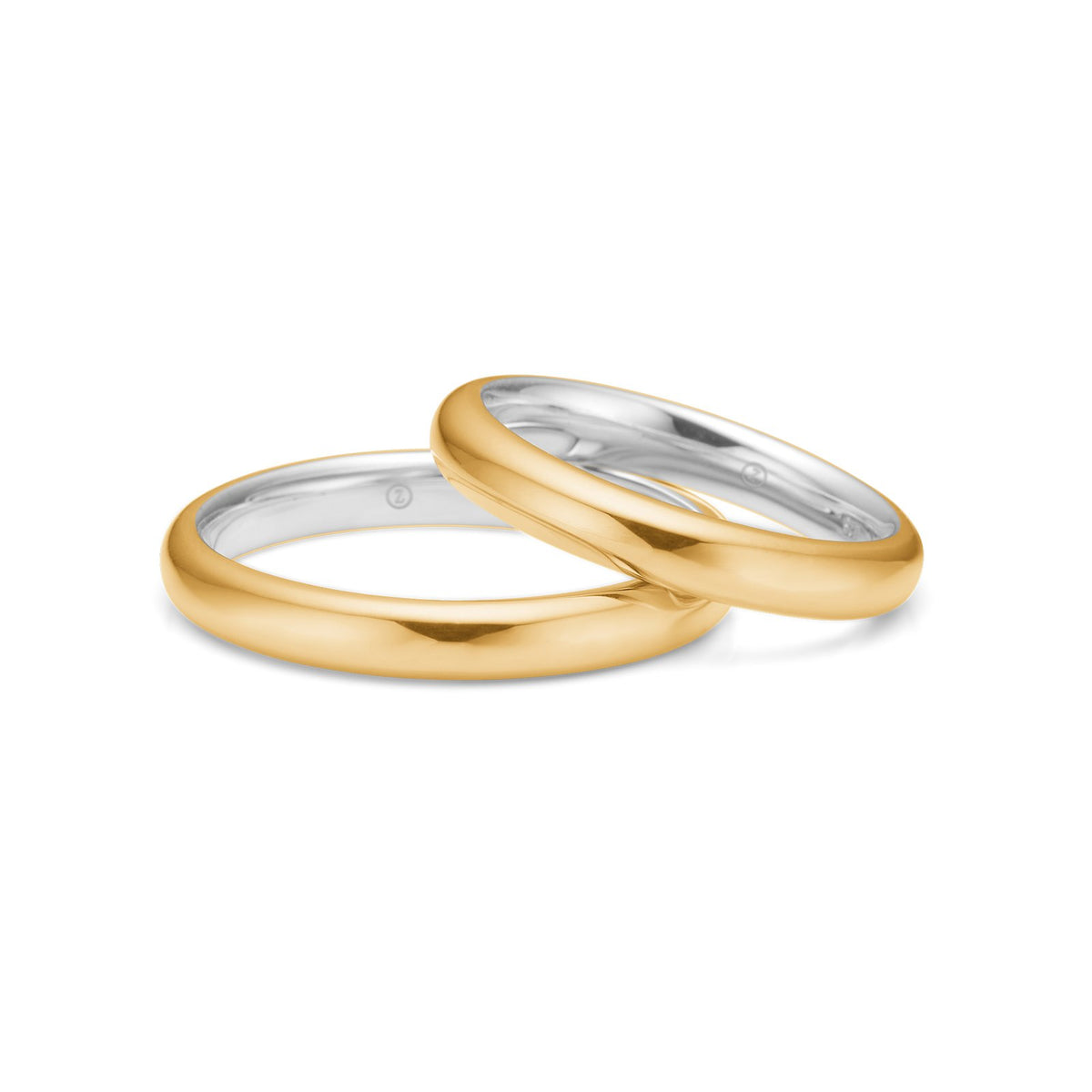Mads Z vielsesringe 3 mm glat i 14 kt. guld med sølvkerne, damering og herrering
