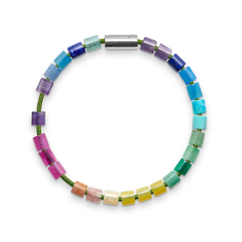Black Sun RAINBOW WARRIER armbånd i nylon og perler m. sølvlås