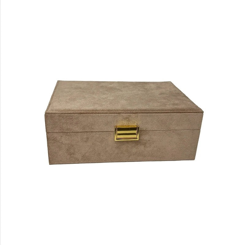 Stort Siersbøl smykkeskrin i beige velour.3