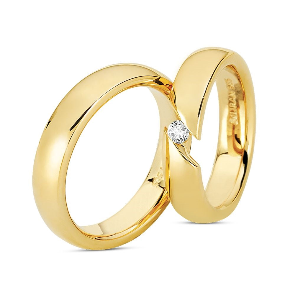 Nuran vielsesringe i guld med 0,10 ct brillant