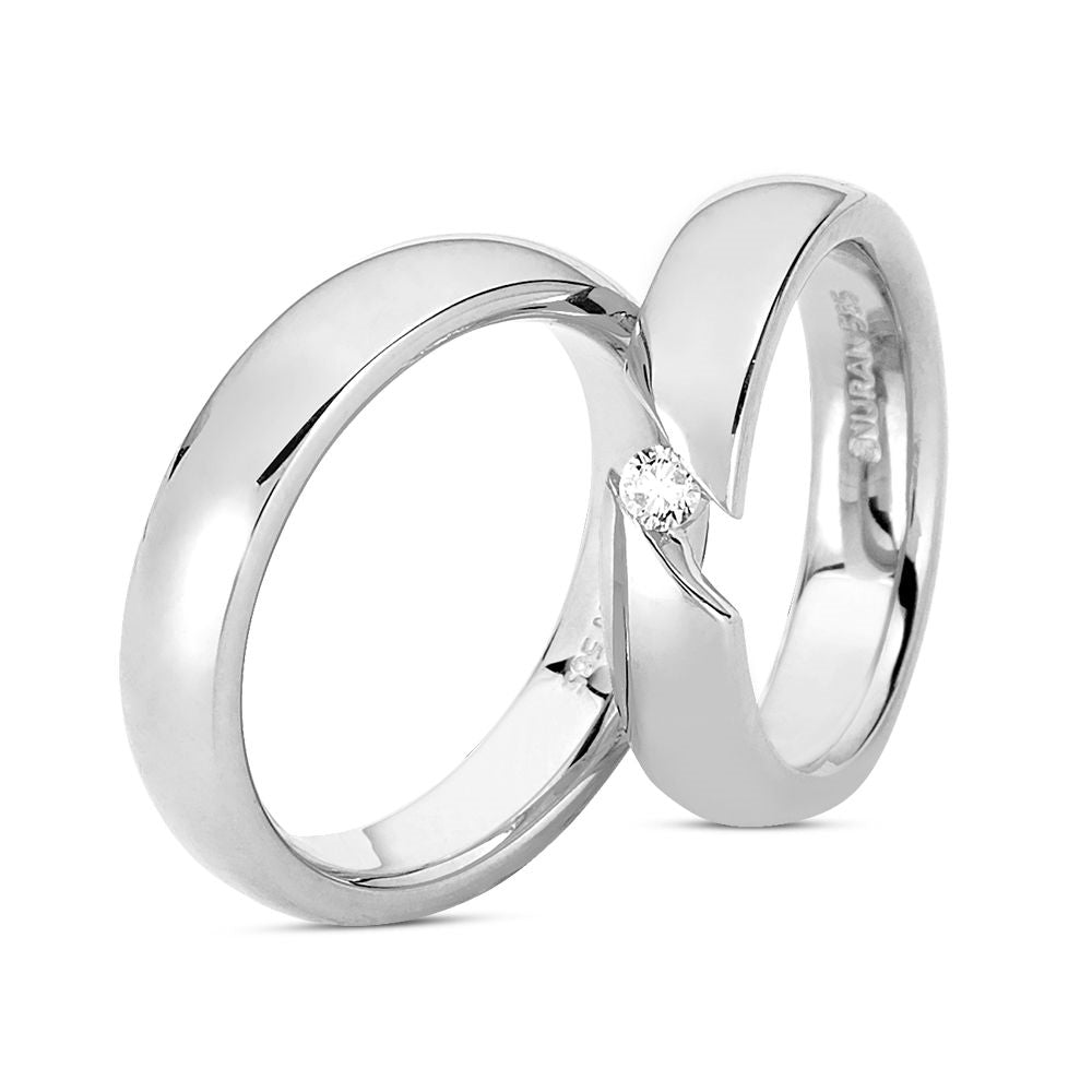Nuran vielsesringe i 14 kt hvidguld med 0,10 ct brillant