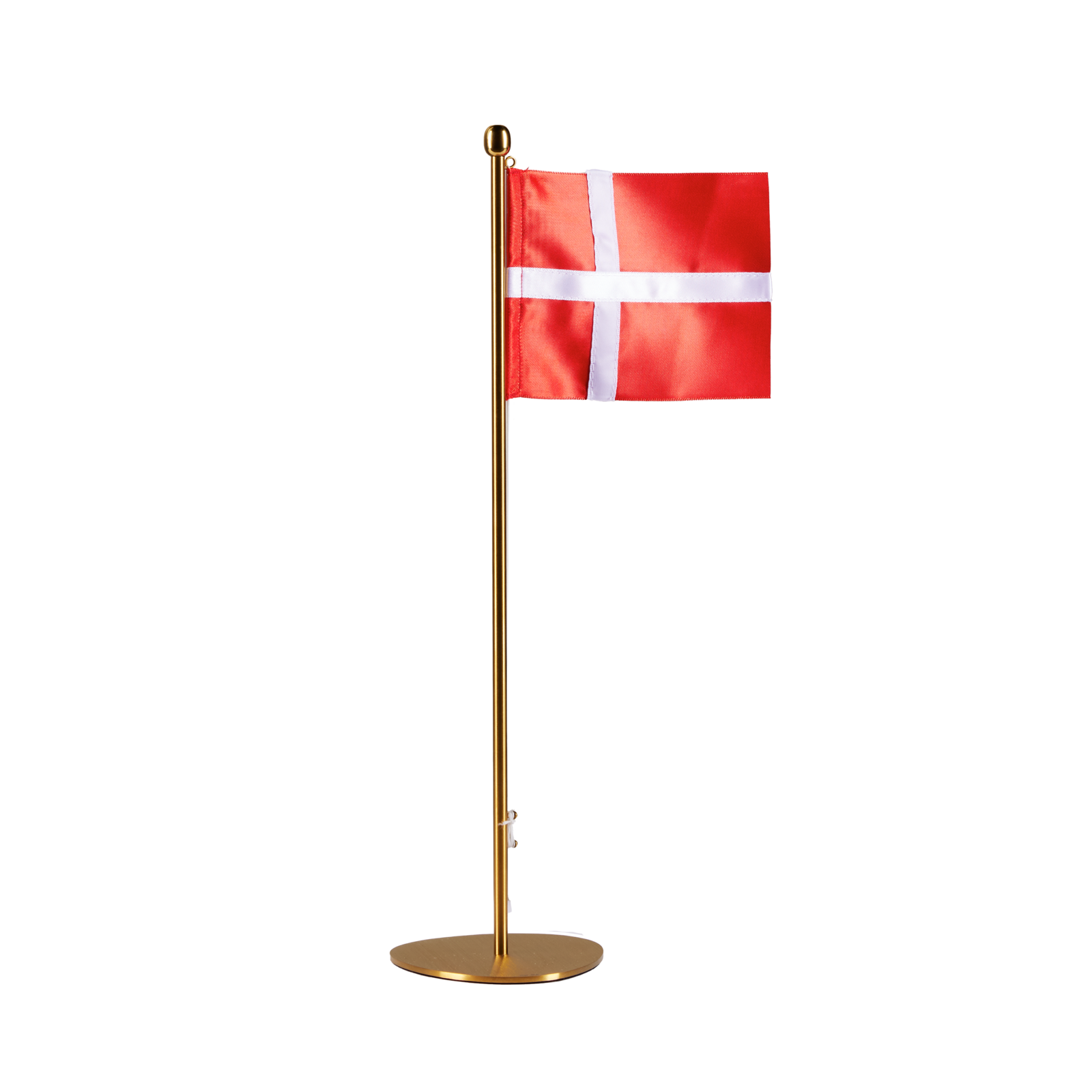 Piet Hein bordflag med Dannebrog i messing og rustfrit stål – klassisk dansk design til mærkedage