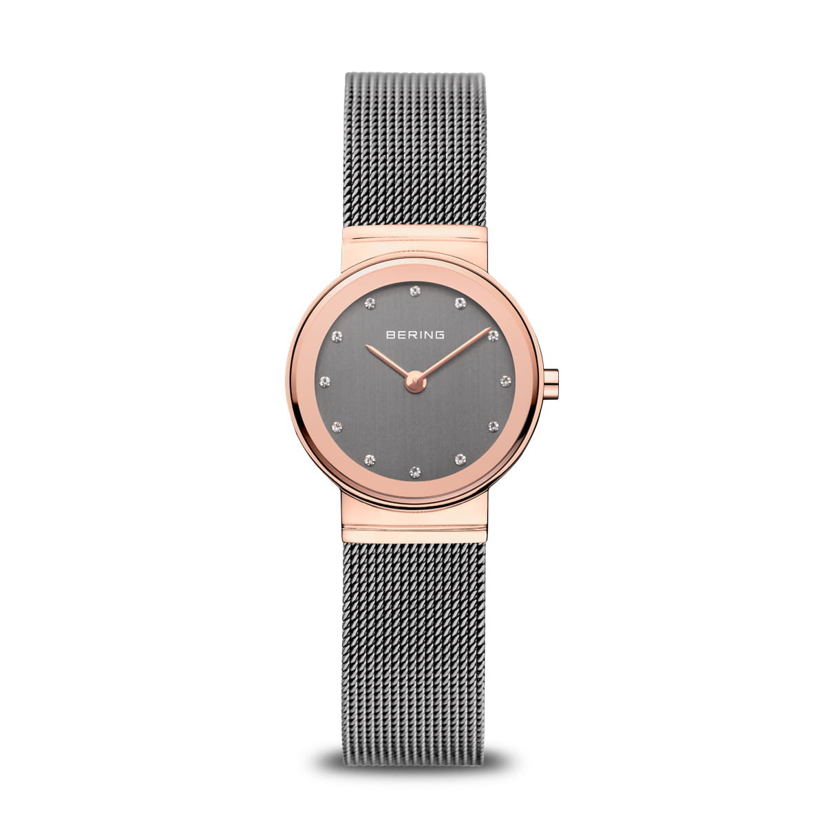 BERING Classic ur i rosaguldfarvet stål med grå urskive og krystaller 26 mm
