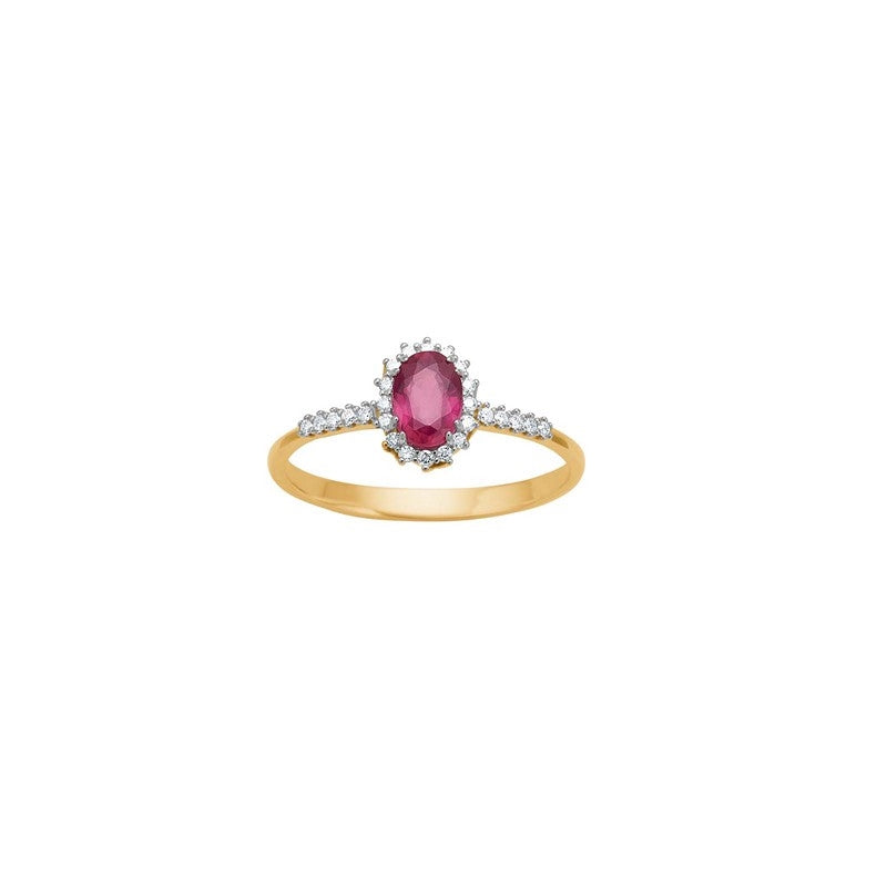 Siersbøl - 14kt. guldring roset med rubin og diamanter 0.104ct W/SI