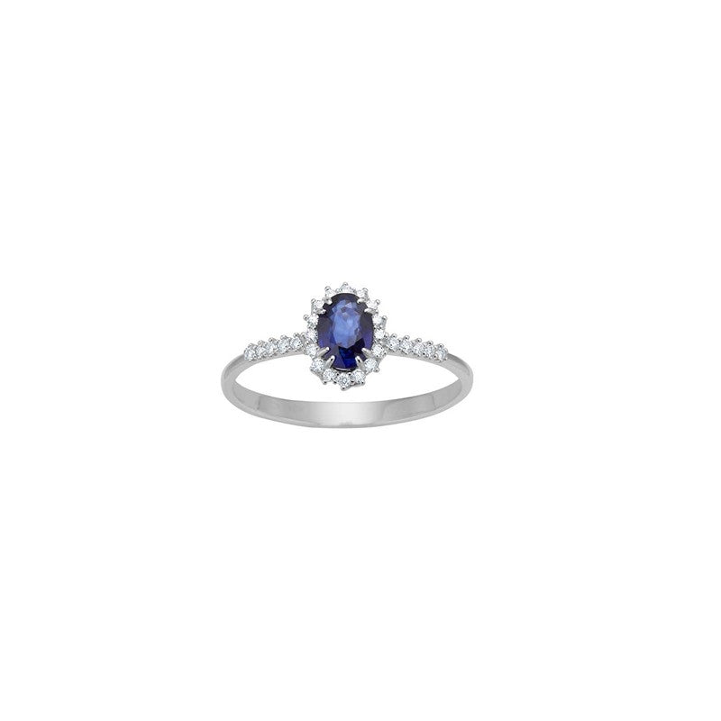 Siersbøl - 14kt. hvidguldsring m/safir og diamanter 0.104ct W/SI